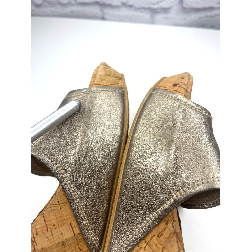 Stuart Weitzman Metallic Leather Wedge Sandals Slides Ladies Size 8.5M Cork - Picture 7 of 10